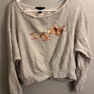 Forever 21 Gray Distressed Sweatshirt with Cherub Design